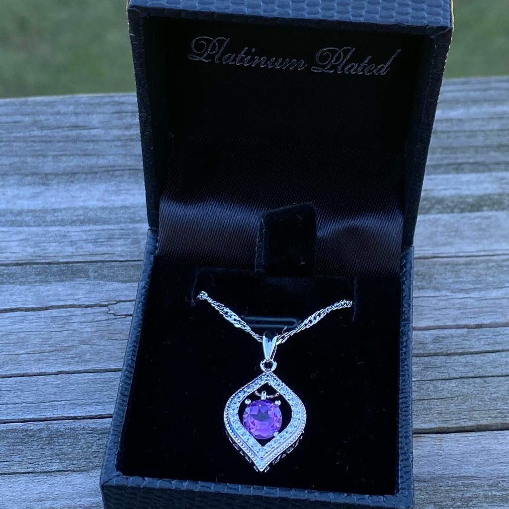Gold Coast Amethyst Necklace Platinum Plated With Clear Crystals